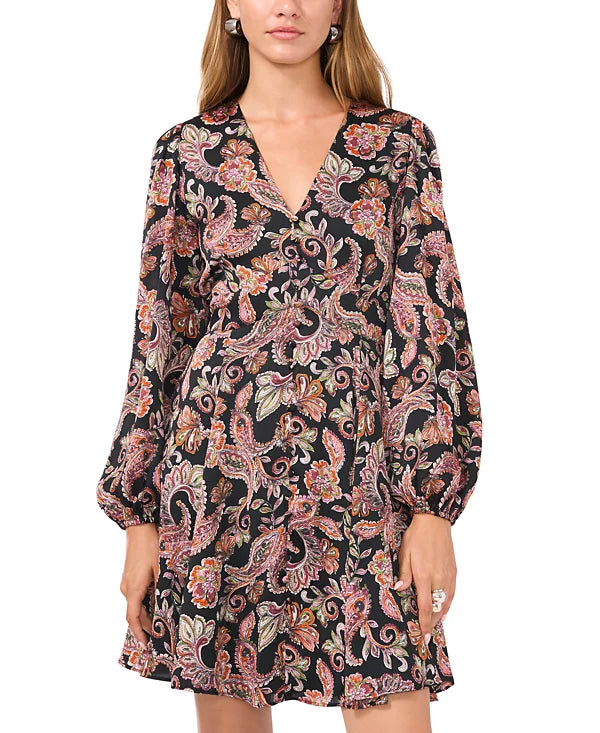 1.STATE Women's Long-Sleeve V-Neck Mini Dress