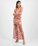 14th Place Juniors' Sheer Floral-Print Off-The-Shoulder Dress