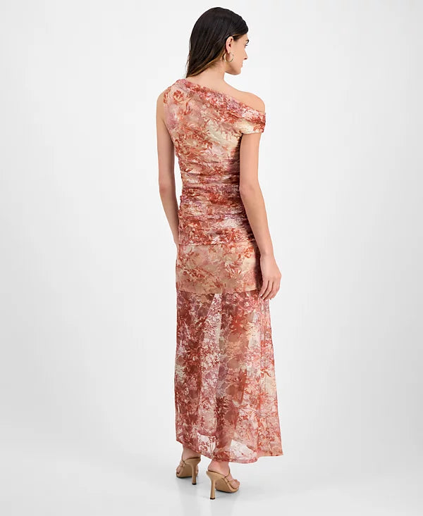 14th Place Juniors' Sheer Floral-Print Off-The-Shoulder Dress