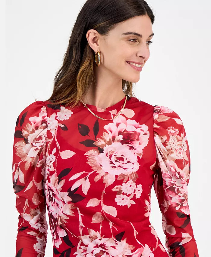 14th Place Juniors' Floral-Print Long-Sleeve Dress