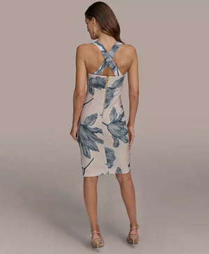Donna Karan New York Women's Floral Print Square-neck Dress With Cross-back