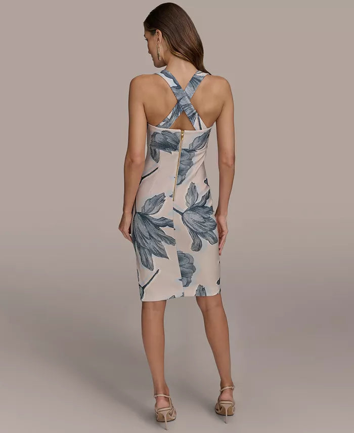 Donna Karan New York Women's Floral Print Square-neck Dress With Cross-back