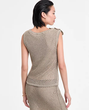 I.N.C. International Concepts Women's Metallic-Knit Floral-Appliqué Top