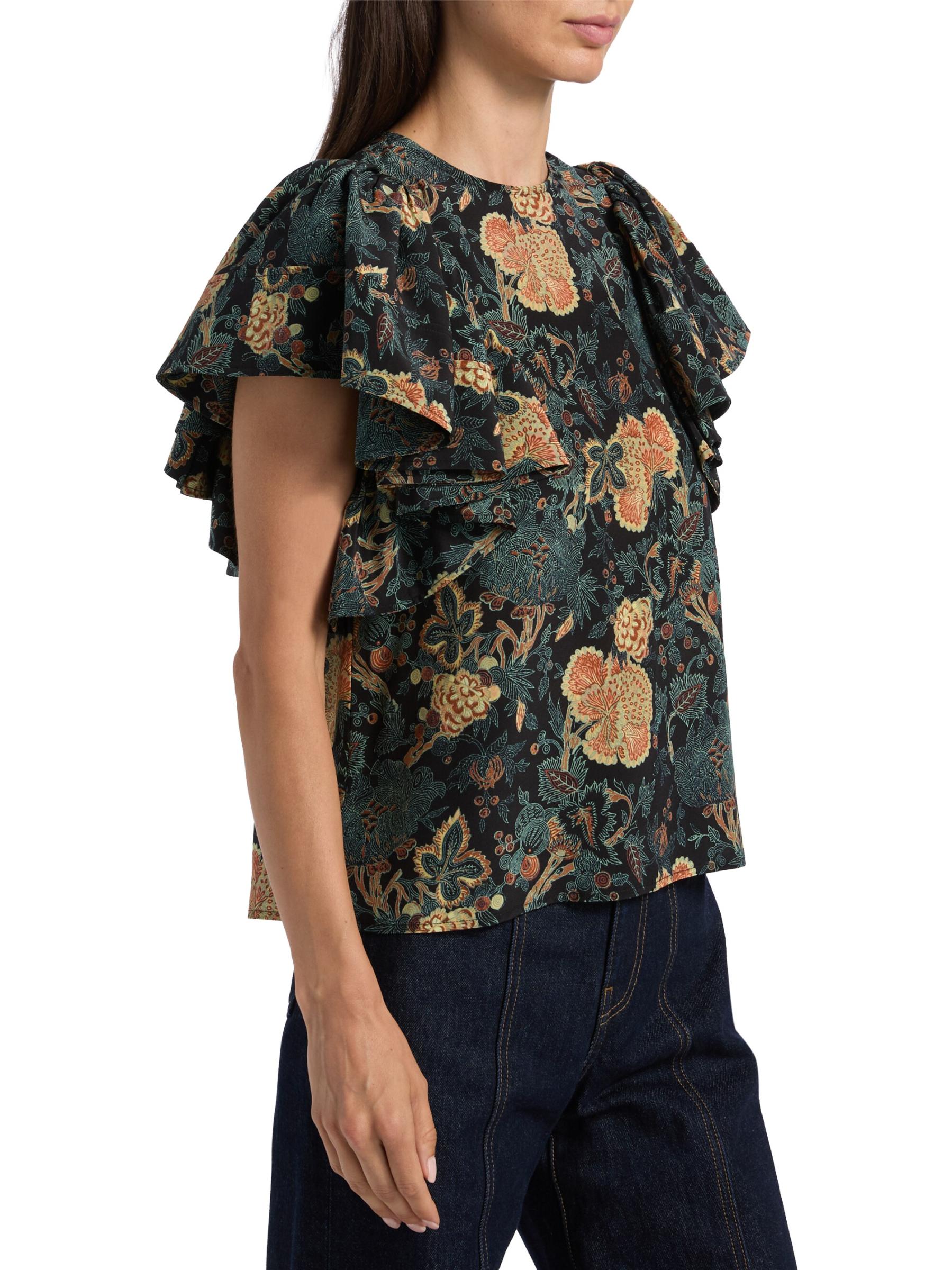 Ulla Johnson Lena Floral Silk Flutter-Sleeve Blouse