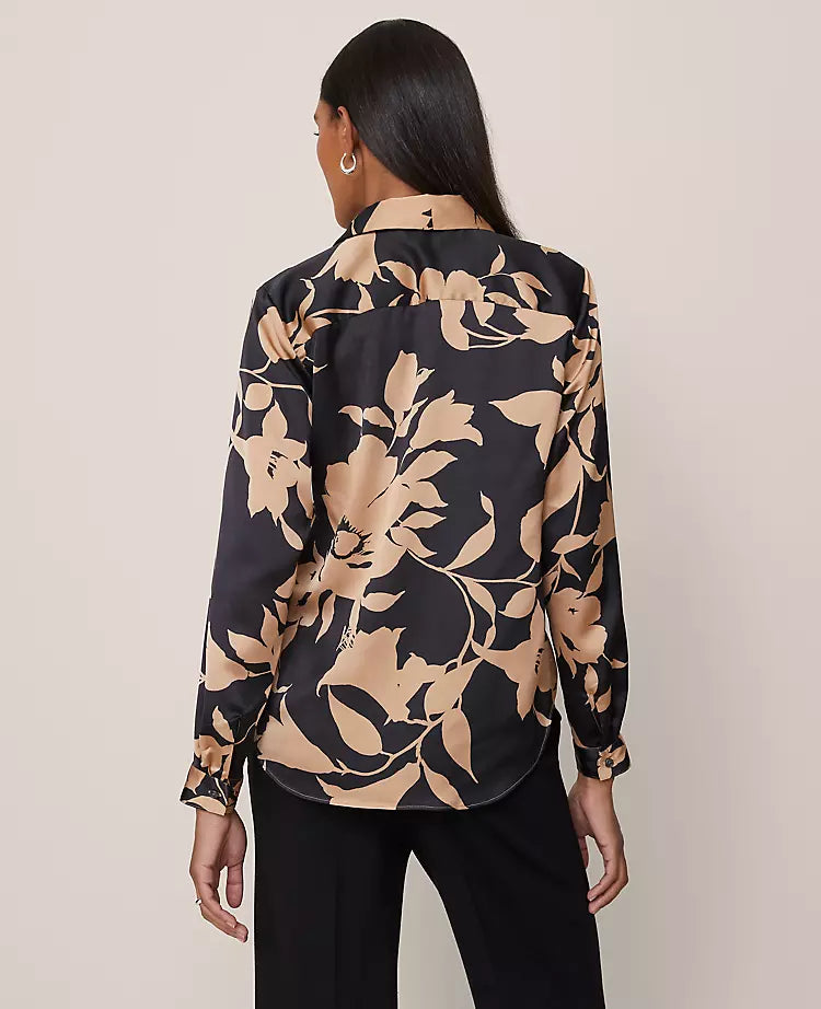 Ann Taylor Floral Satin Essential Shirt