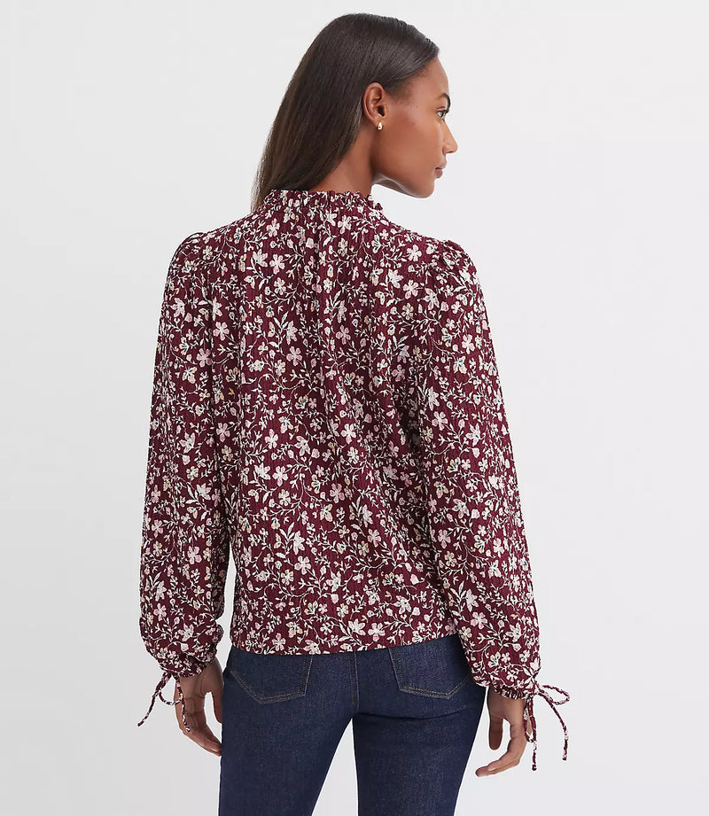 LOFT Floral Ruffle Tie Cuff Top