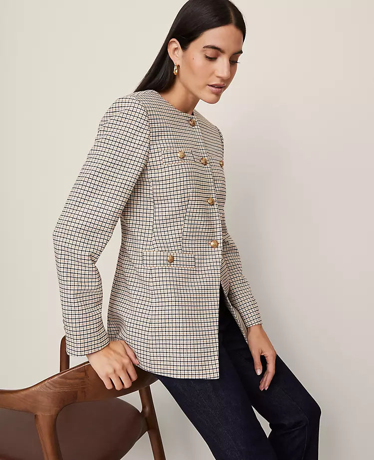 Ann Taylor Houndstooth Split Hem Jacket