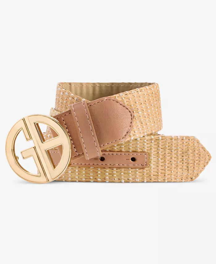 Giani Bernini Logo-Buckle Straw Belt