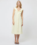 French Connection Women's Birdie Butter Yellow Linen Collared Midi Dress