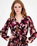 Sandra Darren Petite Surplice-Neck Pleated Maxi Dress