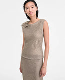 I.N.C. International Concepts Women's Metallic-Knit Floral-Appliqué Top