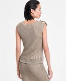 I.N.C. International Concepts Women's Metallic-Knit Floral-Appliqué Top