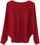 FULIER Womens Boat Neck Batwing Sleeves Dolman Knitted Sweater