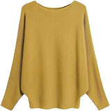 FULIER Womens Boat Neck Batwing Sleeves Dolman Knitted Sweater