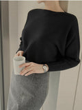 FULIER Womens Boat Neck Batwing Sleeves Dolman Knitted Sweater