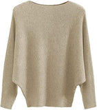 FULIER Womens Boat Neck Batwing Sleeves Dolman Knitted Sweater