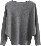 FULIER Womens Boat Neck Batwing Sleeves Dolman Knitted Sweater