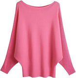 FULIER Womens Boat Neck Batwing Sleeves Dolman Knitted Sweater