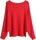FULIER Womens Boat Neck Batwing Sleeves Dolman Knitted Sweater