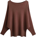 FULIER Womens Boat Neck Batwing Sleeves Dolman Knitted Sweater
