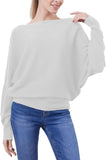 FULIER Womens Boat Neck Batwing Sleeves Dolman Knitted Sweater
