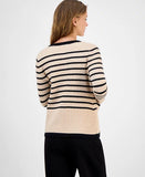 T Tahari Women's Striped Crewneck Cardigan