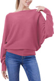 FULIER Womens Boat Neck Batwing Sleeves Dolman Knitted Sweater