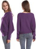 FULIER Womens Boat Neck Batwing Sleeves Dolman Knitted Sweater