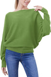 FULIER Womens Boat Neck Batwing Sleeves Dolman Knitted Sweater