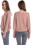 FULIER Womens Boat Neck Batwing Sleeves Dolman Knitted Sweater