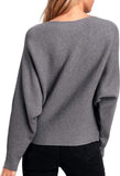 FULIER Womens Boat Neck Batwing Sleeves Dolman Knitted Sweater