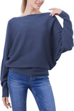 FULIER Womens Boat Neck Batwing Sleeves Dolman Knitted Sweater
