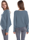 FULIER Womens Boat Neck Batwing Sleeves Dolman Knitted Sweater