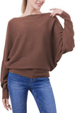 FULIER Womens Boat Neck Batwing Sleeves Dolman Knitted Sweater