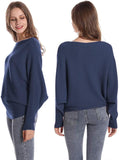 FULIER Womens Boat Neck Batwing Sleeves Dolman Knitted Sweater