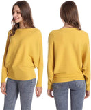 FULIER Womens Boat Neck Batwing Sleeves Dolman Knitted Sweater