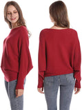 FULIER Womens Boat Neck Batwing Sleeves Dolman Knitted Sweater