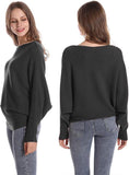 FULIER Womens Boat Neck Batwing Sleeves Dolman Knitted Sweater