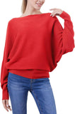 FULIER Womens Boat Neck Batwing Sleeves Dolman Knitted Sweater
