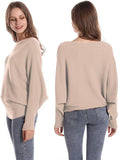 FULIER Womens Boat Neck Batwing Sleeves Dolman Knitted Sweater