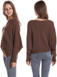 FULIER Womens Boat Neck Batwing Sleeves Dolman Knitted Sweater