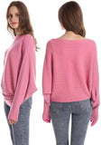 FULIER Womens Boat Neck Batwing Sleeves Dolman Knitted Sweater