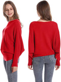 FULIER Womens Boat Neck Batwing Sleeves Dolman Knitted Sweater
