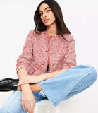 LOFT Petite Fringe Tweed Collarless Jacket