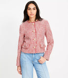 LOFT Petite Fringe Tweed Collarless Jacket