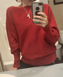 FULIER Womens Boat Neck Batwing Sleeves Dolman Knitted Sweater
