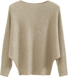 FULIER Womens Boat Neck Batwing Sleeves Dolman Knitted Sweater
