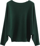 FULIER Womens Boat Neck Batwing Sleeves Dolman Knitted Sweater