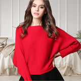FULIER Womens Boat Neck Batwing Sleeves Dolman Knitted Sweater
