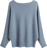 FULIER Womens Boat Neck Batwing Sleeves Dolman Knitted Sweater